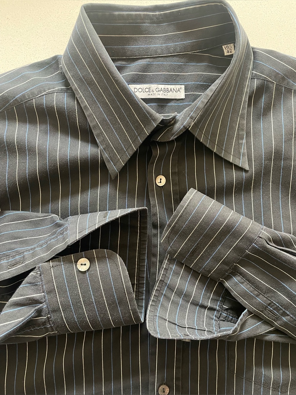 Dolce & Gabbana - cotton blend stripe dress shirt Size 42 (16.5”neck)